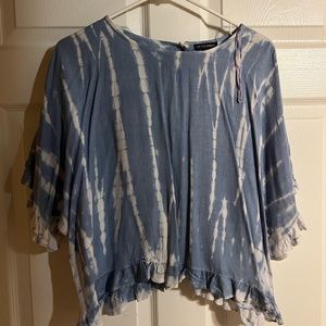 blue and white tie dyed shirt